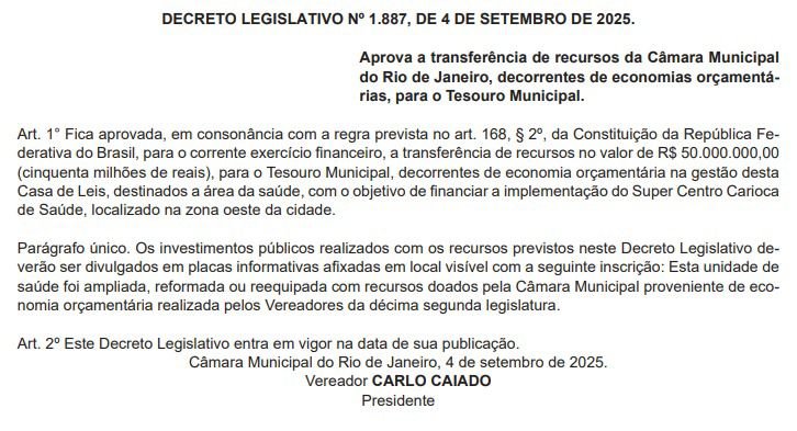 Publicação do Diário Oficial esta terça (9). Reprodução