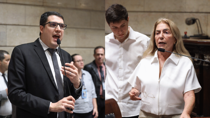 Vereador Rogério Amorim (PL) e a vereadora Rosa Fernandes (PSD). Fotos: Guilherme Nery, Luciola Villela e Renan Olaz/CMRJ