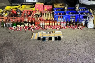 Garrafas vazias, tampas, selos de lacre e recipientes já preenchidos com líquidos semelhantes a bebidas alcoólicas