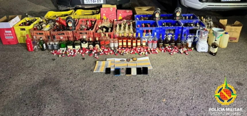 Garrafas vazias, tampas, selos de lacre e recipientes já preenchidos com líquidos semelhantes a bebidas alcoólicas