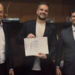 Ao centro, Rodrigo Pimentel, junto do presidente da Fiesp, Paulo Skaf (à esquerda), e do senador Sergio Moro (União, à direita)