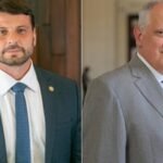 O secretário estadual de Meio Ambiente, Bernardo Rossi (Solidariedade), e o ex-prefeito Rubens Bomtempo (PT)