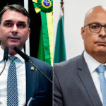 O senador Flávio Bolsonaro (PL) e o secretário de Polícia Civil do Rio, Felipe Curi