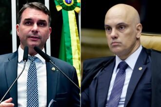 O senador Flávio Bolsonaro (PL) e o ministro do Supremi Tribunal Federal Alexandre de Moraes