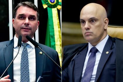 O senador Flávio Bolsonaro (PL) e o ministro do Supremi Tribunal Federal Alexandre de Moraes