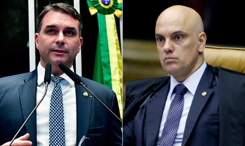 O senador Flávio Bolsonaro (PL) e o ministro do Supremi Tribunal Federal Alexandre de Moraes