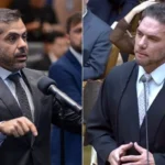 Deputado Bruno Dauaire e o advogado do PSD, Thiago Boverio. | Foto: Reprodução